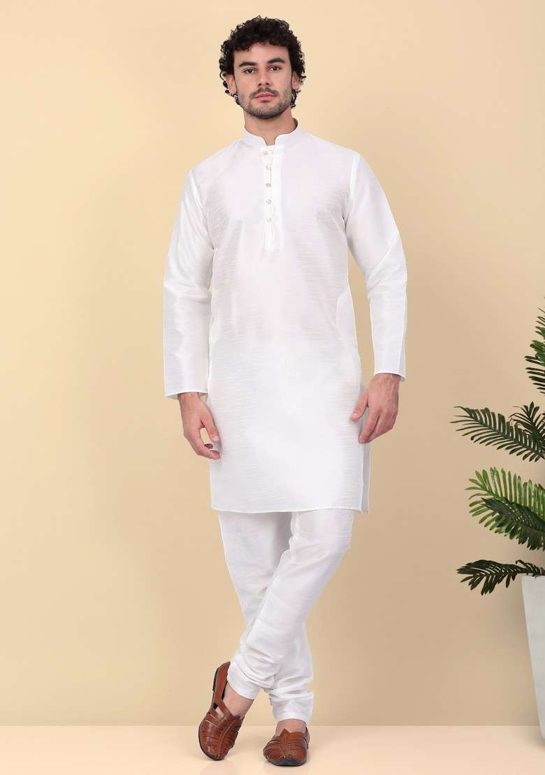 Cream And Peach Woven Design Silk Blend Nehru Jacket Set For Men - Indya
