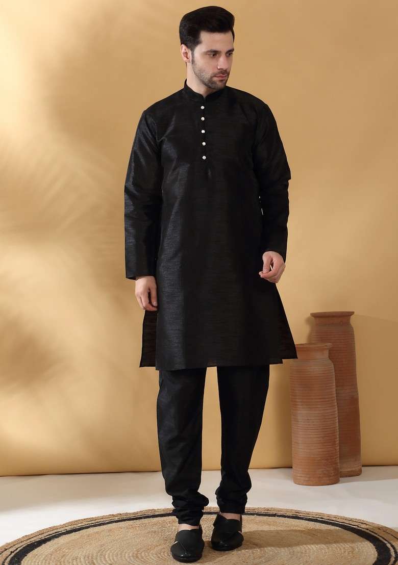 Black And Purple Woven Design Silk Blend Nehru Jacket Set For Men - Indya