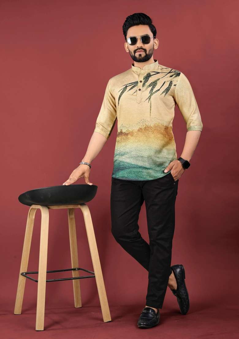 Beige Embroidered Cotton Kurta For Men - Indya