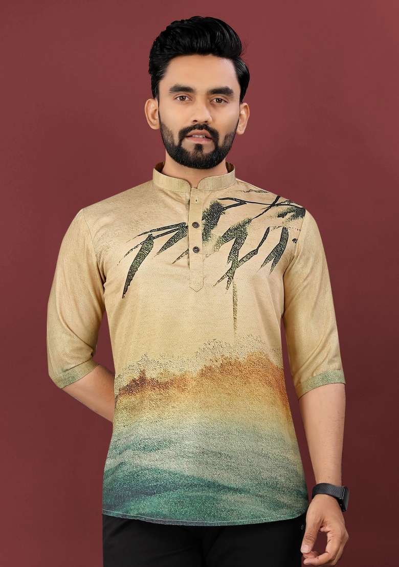 Beige Embroidered Cotton Kurta For Men - Indya