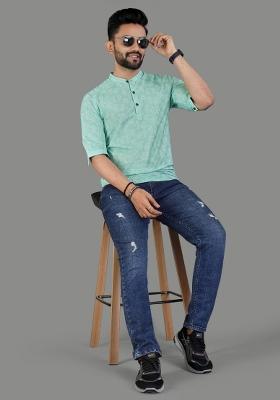 Sky Blue Embroidered Cotton Kurta For Men