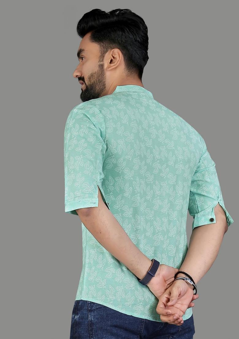 Sky Blue Embroidered Cotton Kurta For Men