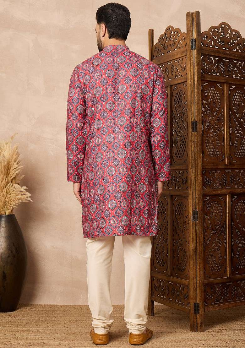 Red Ethnic Cotton Kurta For Men - Indya
