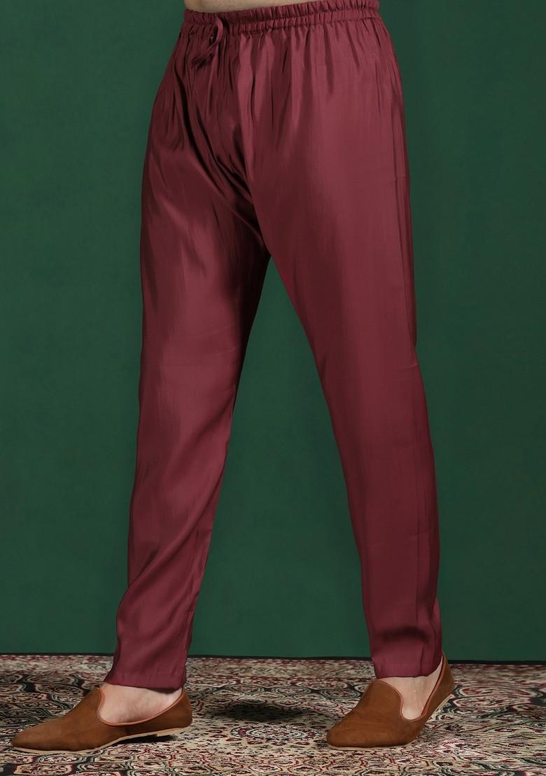 Red Embroidered Cotton Kurta Set For Men