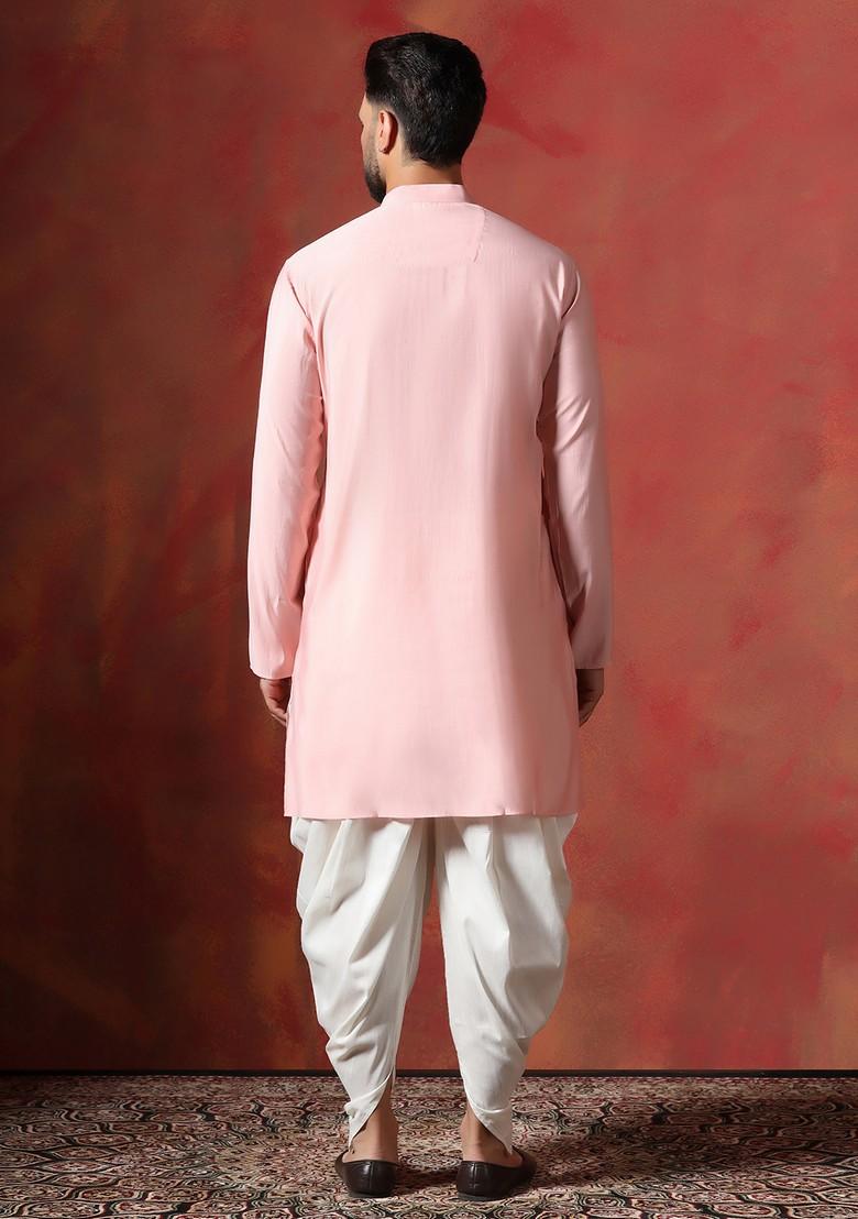 Peach Solid Cotton Kurta Set For Men