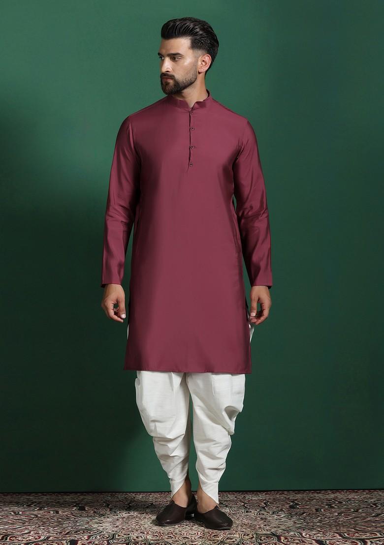 Red Solid Cotton Nehru Jacket Set For Men