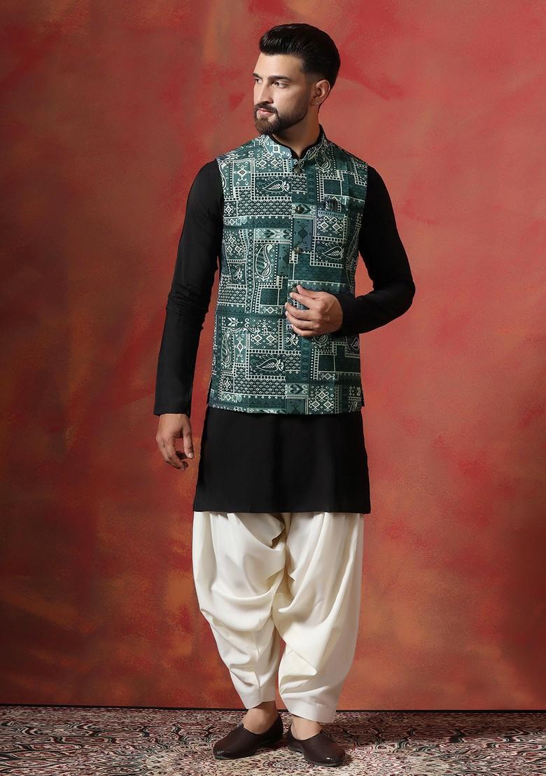 Green Ethnic Cotton Nehru Jacket Set For Men