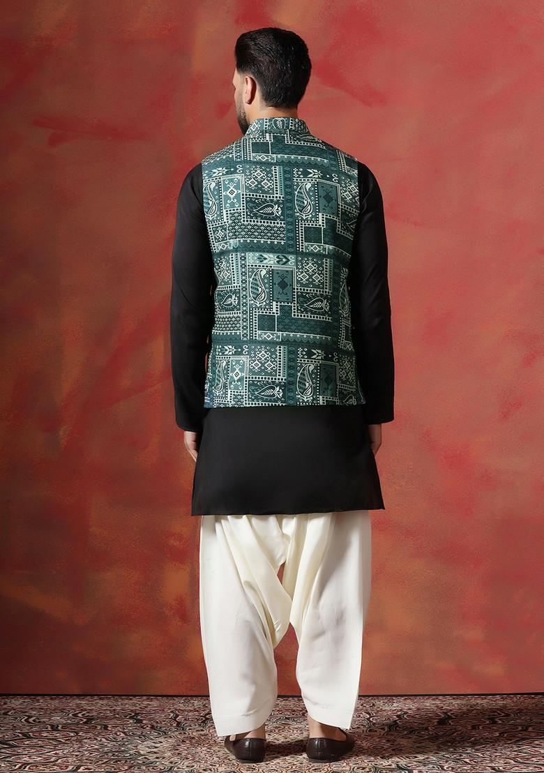 Green Ethnic Cotton Nehru Jacket Set For Men