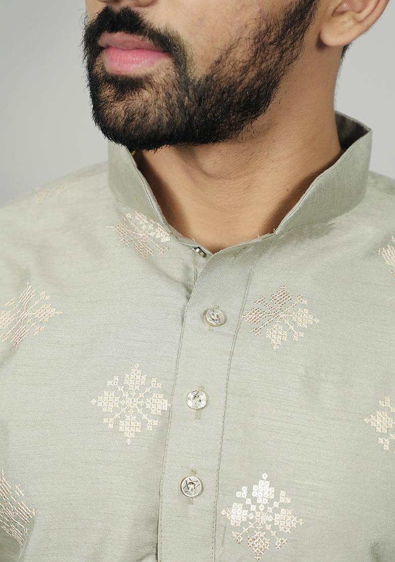 Pista Green Sequence Work Soft Silk Kurta Set For Men