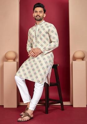 Multi Colour Digital Print Rayon Kurta Set For Men