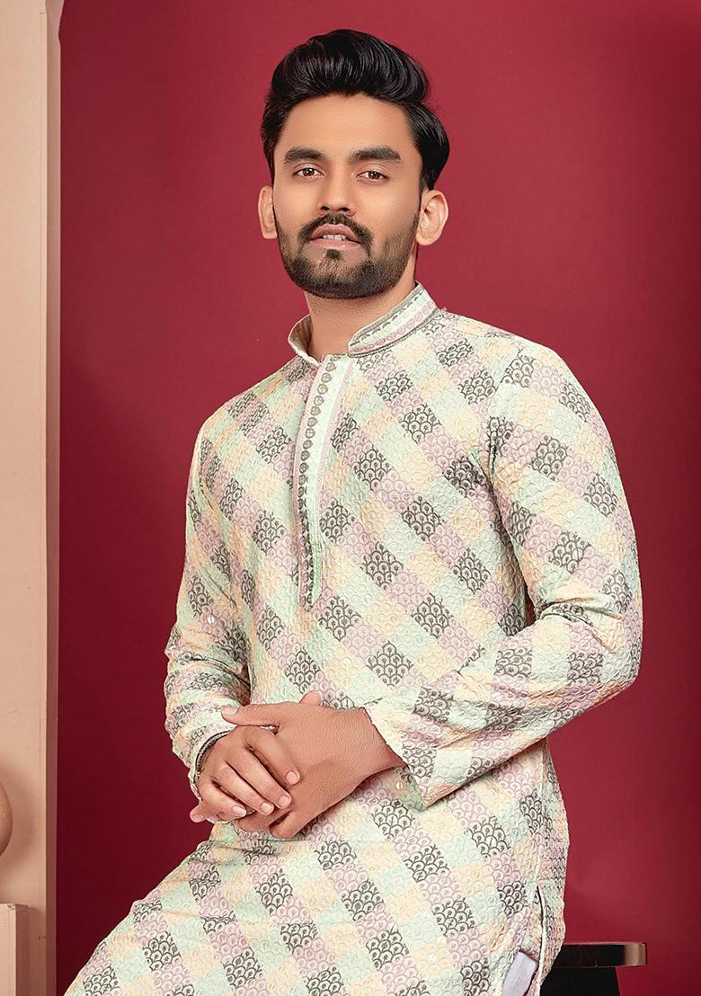 Multi Colour Digital Print Rayon Kurta Set For Men