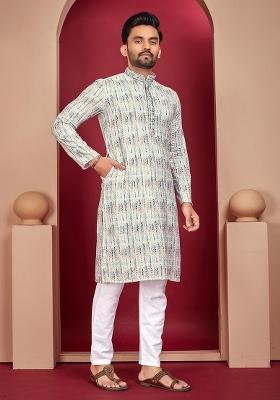 Multi Colour Digital Print Rayon Kurta Set For Men