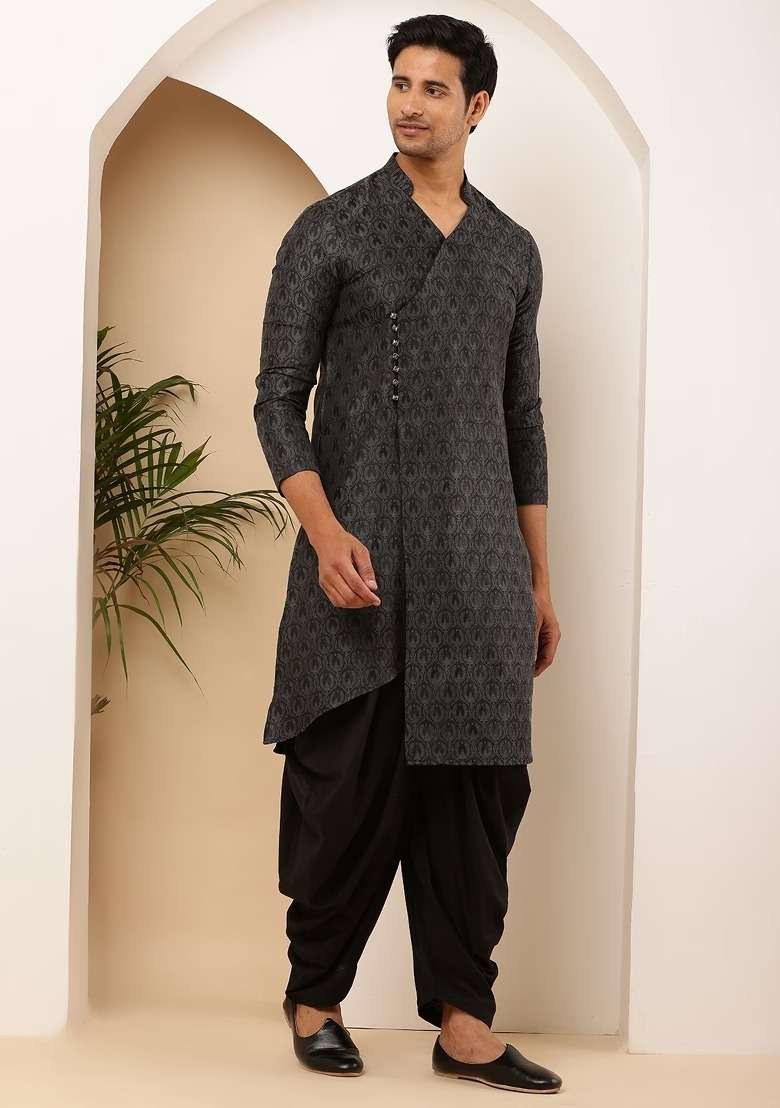 Smokey Textured Viscose Kurta For Men - Indya