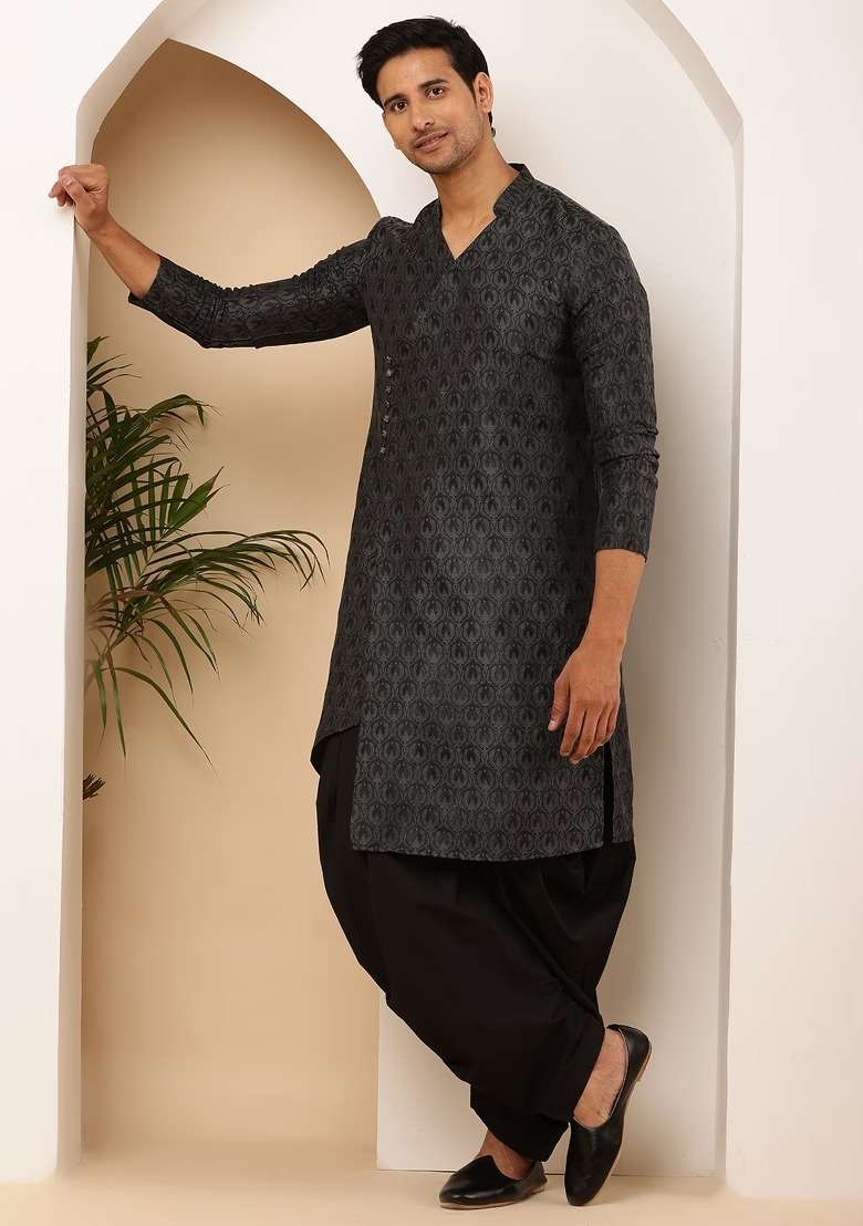 Smokey Textured Viscose Kurta For Men - Indya