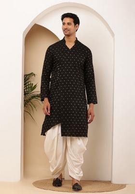 Black Printed Cotton Kurta For Men