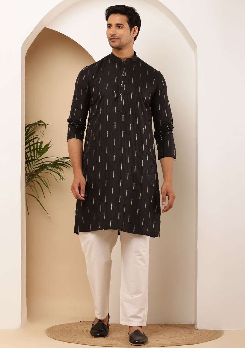 Jet Embroidered Viscose Kurta For Men - Indya