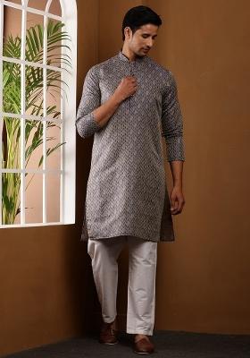 Grey Printed Viscose Kurta Set For Men