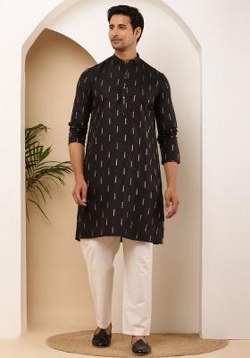 Black Printed Viscose Kurta Set For Men