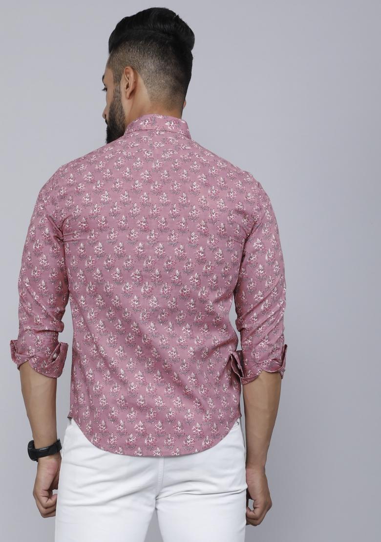 Pink Printed Cotton Shirt For Men