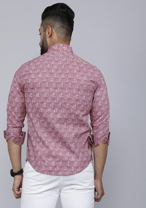 Pink Printed Cotton Shirt For Men