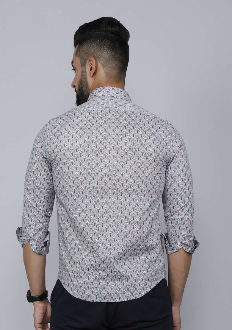Grey Printed Cotton Shirt For Men - Indya