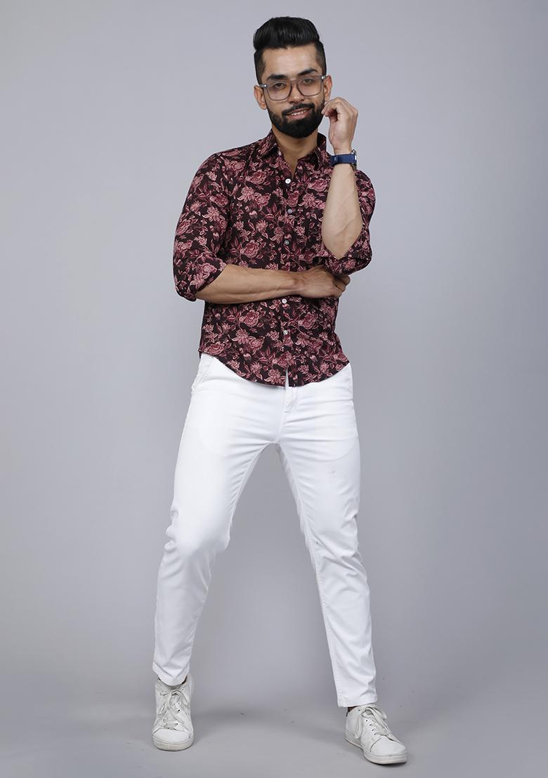 Maroon Printed Cotton Shirt For Men