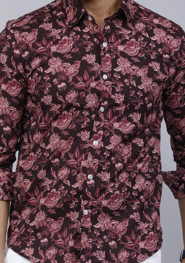 Maroon Printed Cotton Shirt For Men