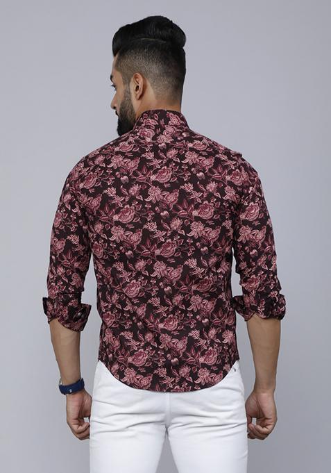 Maroon Printed Cotton Shirt For Men