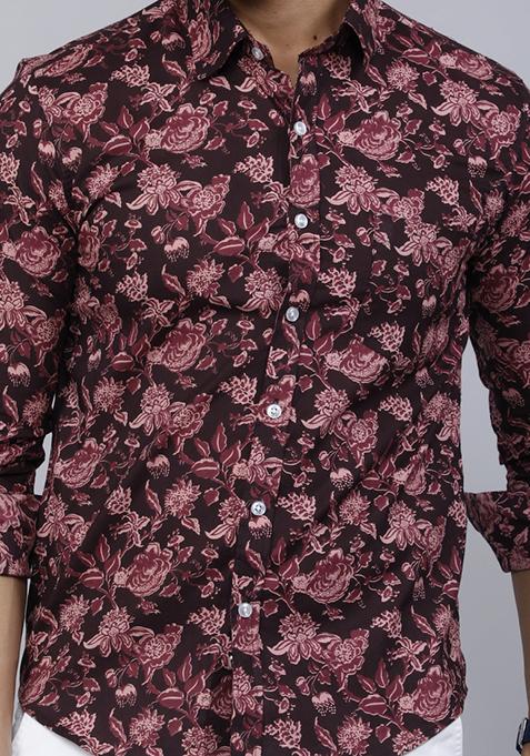 Maroon Printed Cotton Shirt For Men
