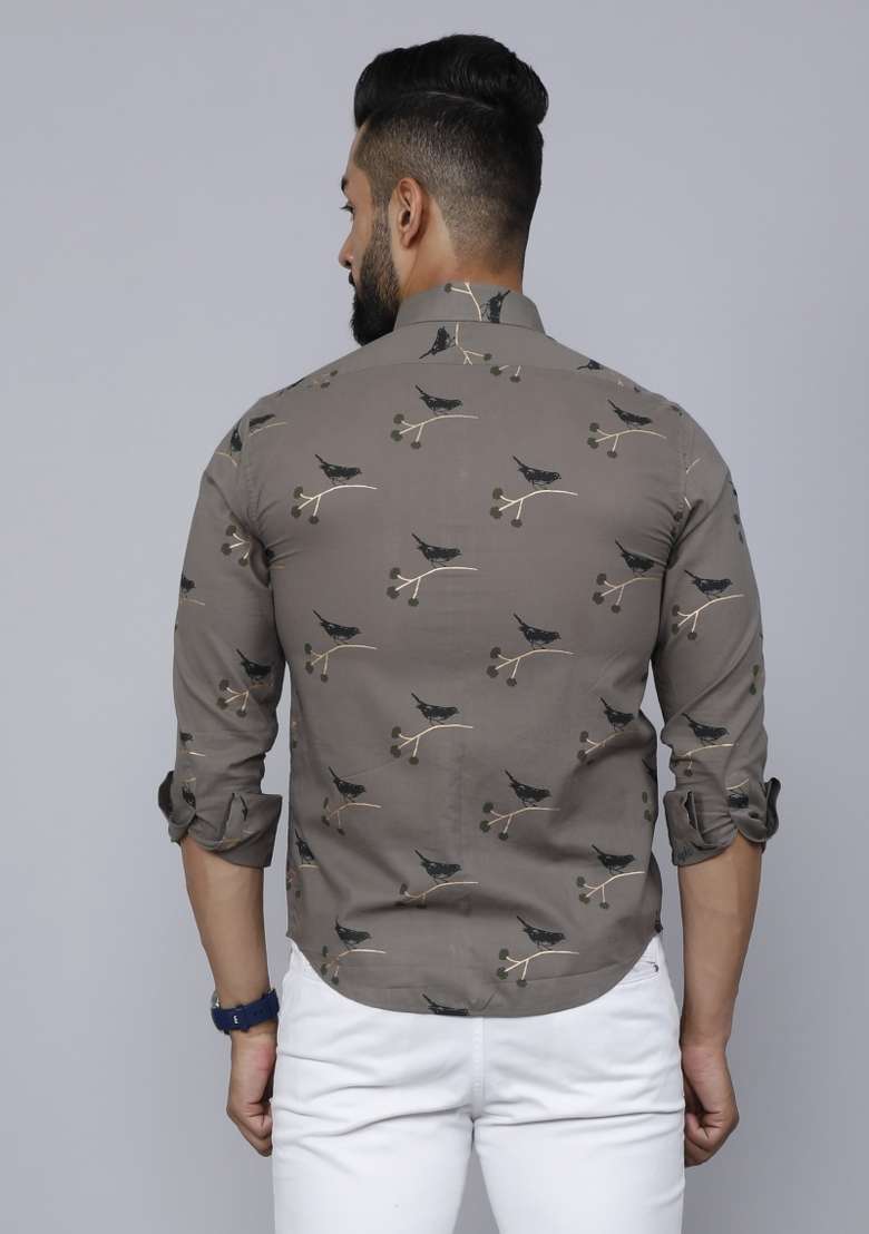 Grey Printed Cotton Shirt For Men - Indya
