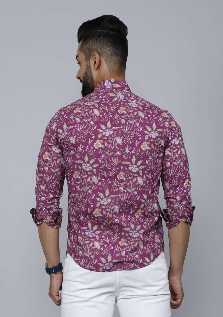 Purple Printed Cotton Shirt For Men - Indya