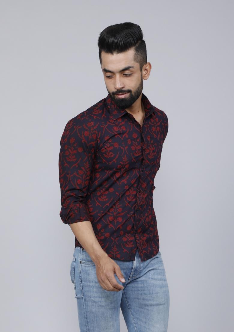 Maroon Printed Cotton Shirt For Men