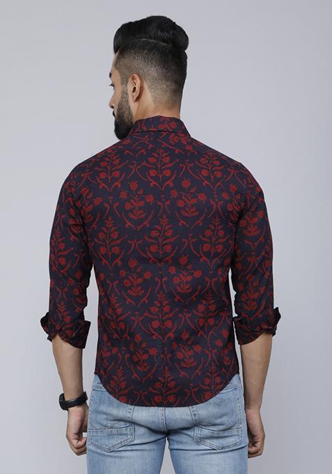 Maroon Printed Cotton Shirt For Men