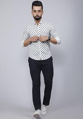 Grey Printed Cotton Shirt For Men