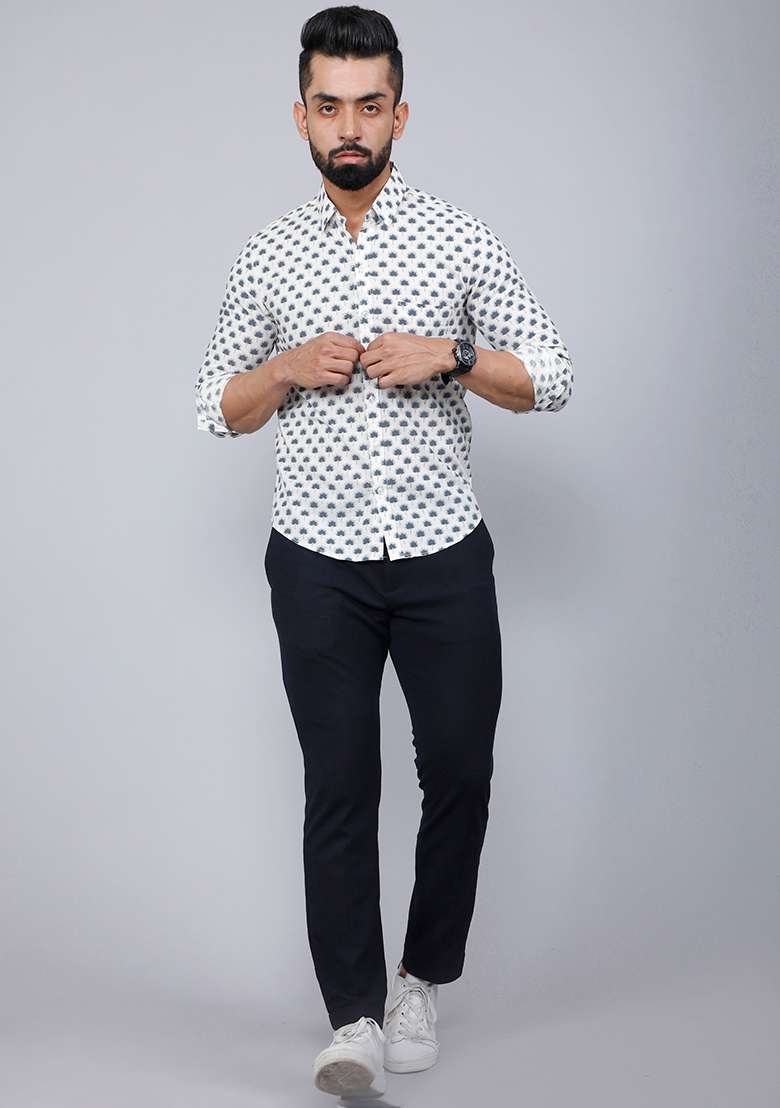 Grey Printed Cotton Shirt For Men - Indya