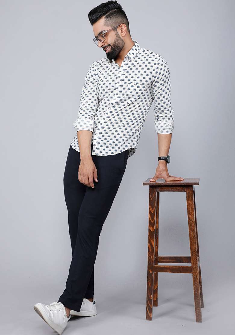 Grey Printed Cotton Shirt For Men - Indya