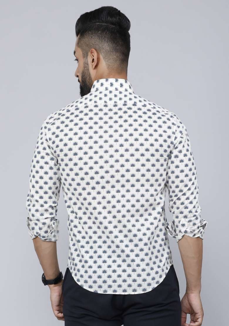 Grey Printed Cotton Shirt For Men - Indya