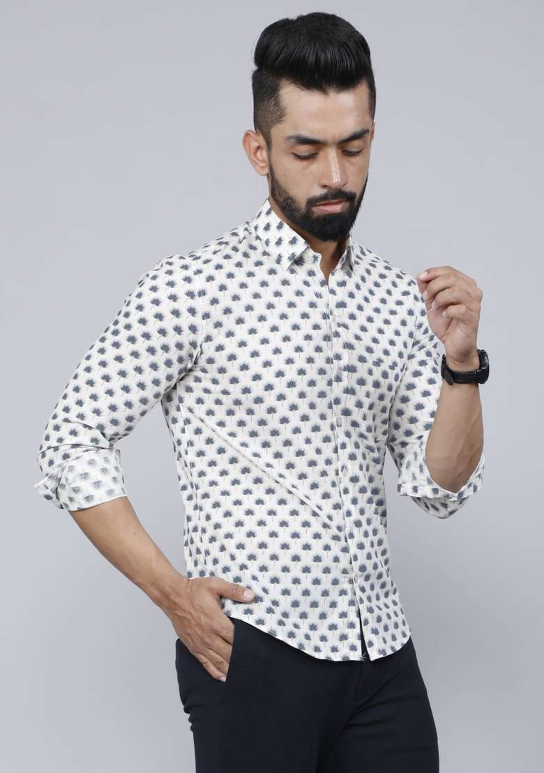 Grey Printed Cotton Shirt For Men - Indya