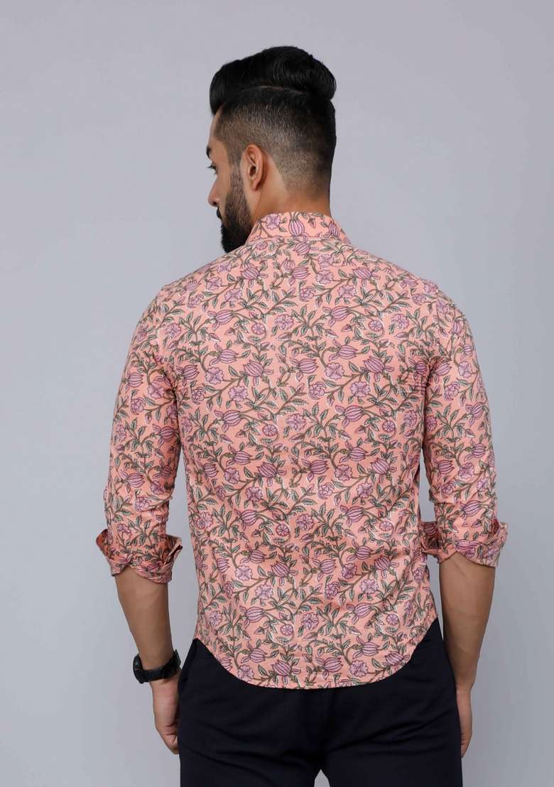 Orange Printed Cotton Shirt For Men - Indya