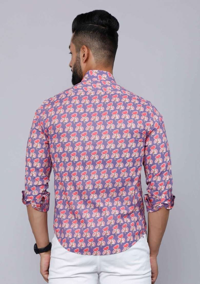 Purple Printed Cotton Shirt For Men - Indya