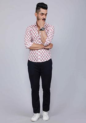 Pink Printed Cotton Shirt For Men