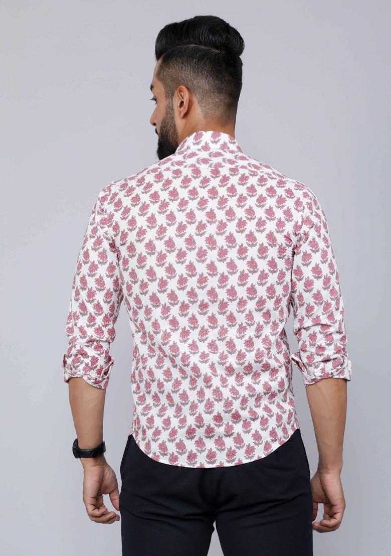 Pink Printed Cotton Shirt For Men
