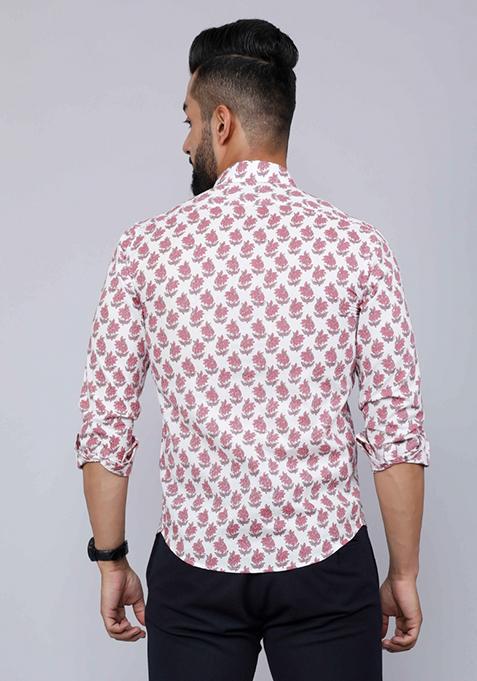 Pink Printed Cotton Shirt For Men