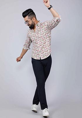 Pink Printed Cotton Shirt For Men
