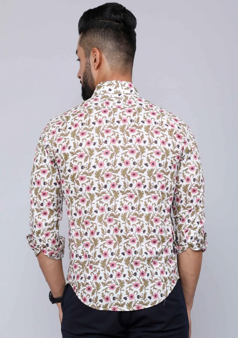 Pink Printed Cotton Shirt For Men