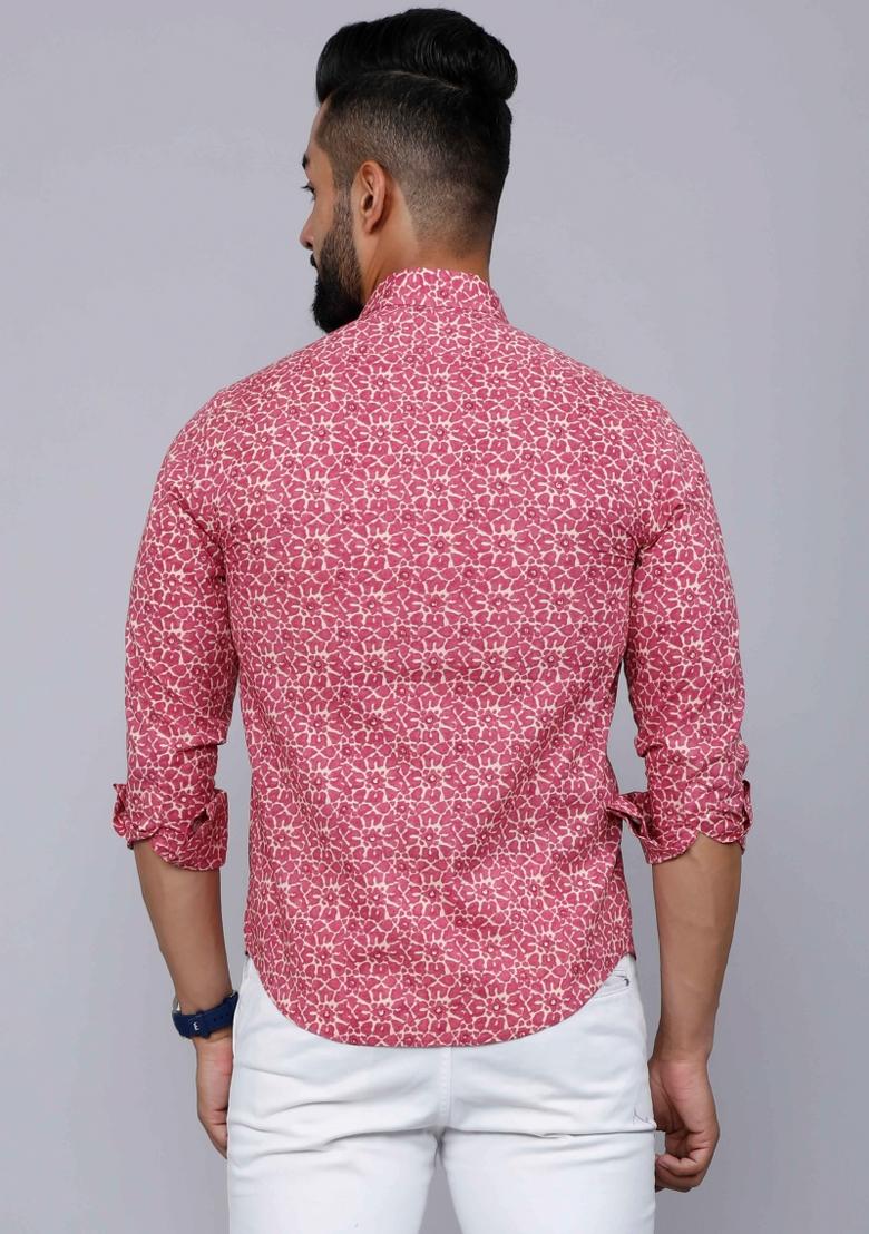 Pink Printed Cotton Shirt For Men