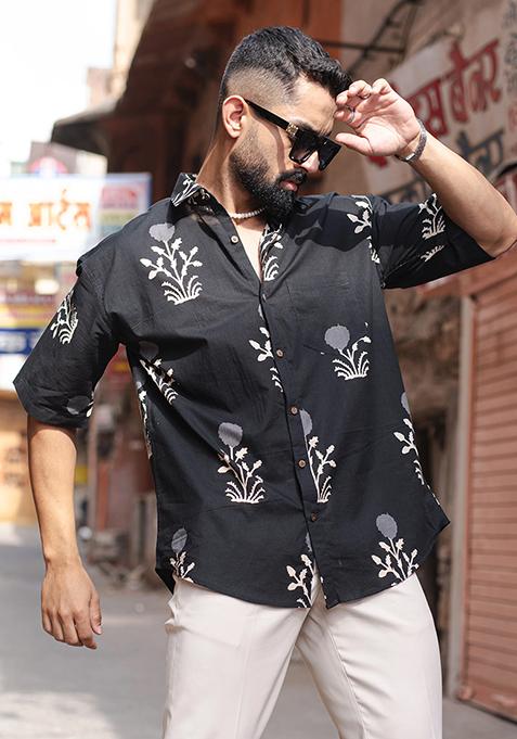 Green Printed Cotton Shirt For Men