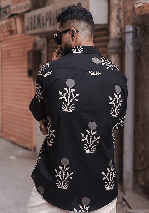 Green Printed Cotton Shirt For Men