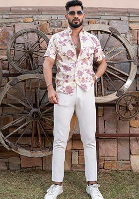 Pink Printed Cotton Shirt For Men