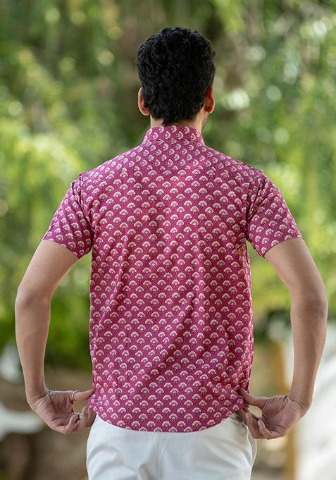 Pink Printed Cotton Shirt For Men